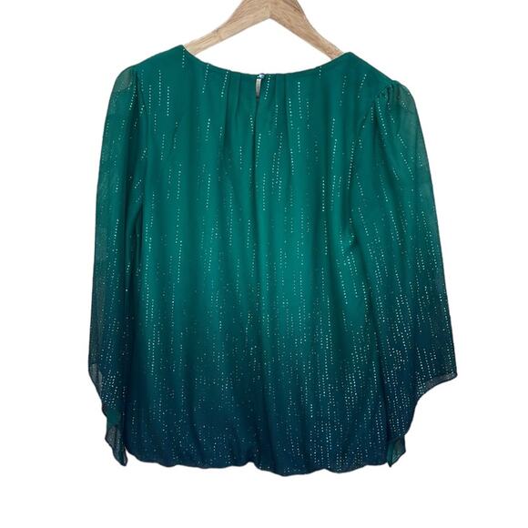 Sara Michelle emerald green ombre sequin glitter holiday blouse small (34/36) - Picture 2 of 8